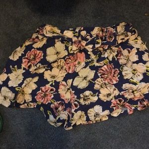 Navy Blue Shorts W/ White and Pink Flowers